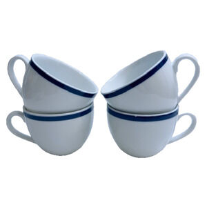 Williams-Sonoma Flat Cup Brasserie Blue Set of 4 White w/Blue Band Japan